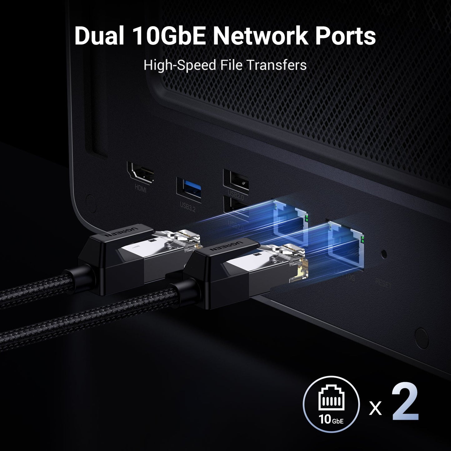 UGREEN 8 bay NAS Storage Device with an Ultra-Fast dual 10GbE Network Port. 