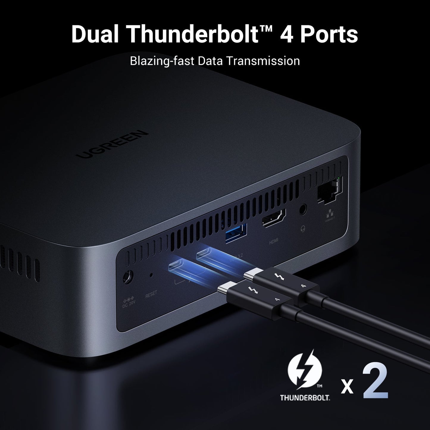 UGREEN all-flash NAS storage is configured with Dual Thunderbolt™ 4 Ports